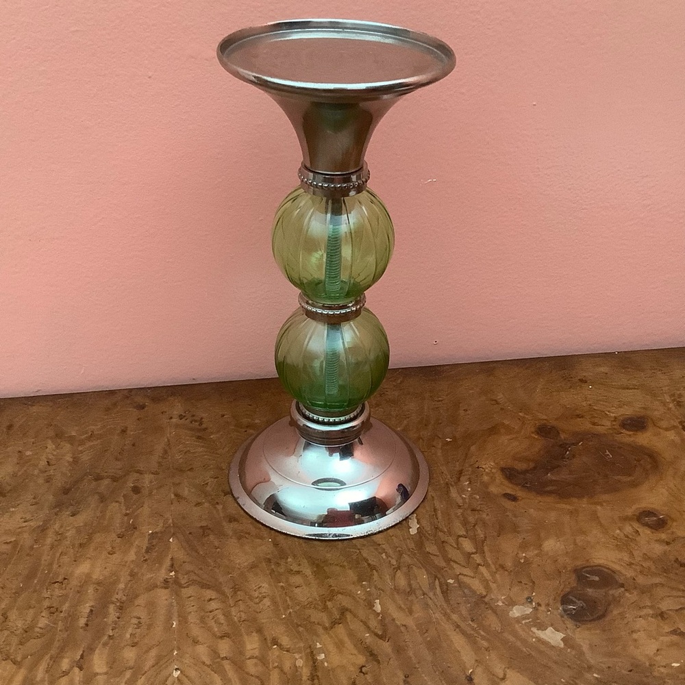 Elegant Green and Silver Candle Holder